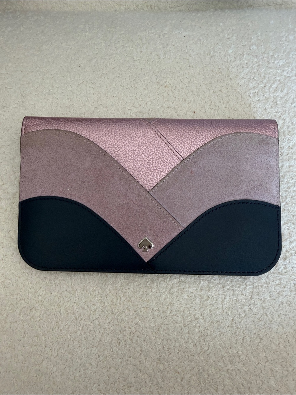 kate spade Metallic Rose Pink and Black Colorblock Fold-Over Clutch